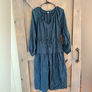 Blue Embroidered Maxi Dress with Peasant Sleeves